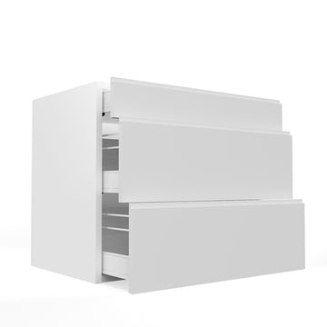 RTA - White Cabinet - Lacquer White - 3 Drawer Base Cabinet | 36"W x 34.5"H x 23.8"D