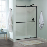 Semi - Frameless Sliding Shower Door With Clear Glass And Horizontal Handles - Lagoon