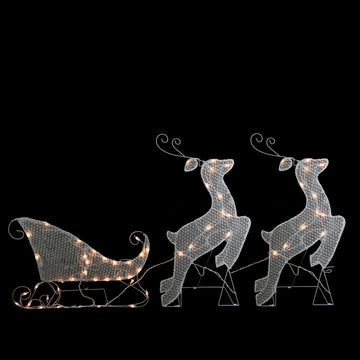 3-Piece White Glittered Reindeer and Sleigh Lighted Christmas Yard Art Decoration Set
