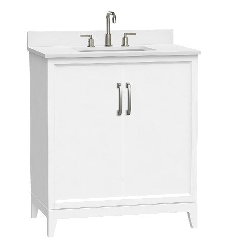 Luton Freestanding Solid Wood Bathroom Vanity With Crystal White Engineered Stone Sink Top & 4 In. Backsplash in Nature Wood Finish