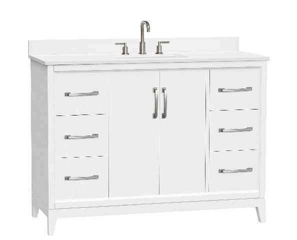 Luton Freestanding Solid Wood Bathroom Vanity With Crystal White Engineered Stone Sink Top & 4 In. Backsplash in Nature Wood Finish