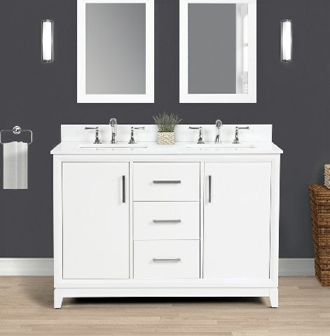 Luton Freestanding Solid Wood Bathroom Vanity With Crystal White Engineered Stone Sink Top & 4 In. Backsplash in Nature Wood Finish