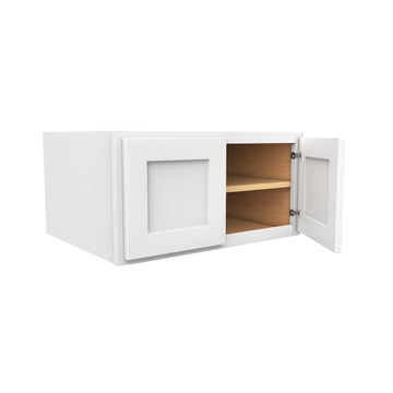 15 Inch High Above Refrigerator Deep Wall Bridge Cabinet - Luxor White Shaker - Ready To Assemble, 30"W x 15"H x 24"D