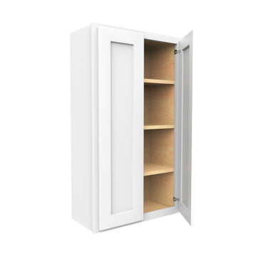 42 Inch High Double Door Wall Cabinet - Luxor White Shaker - Ready To Assemble, 24"W x 42"H x 12"D