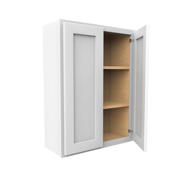36 Inch High Double Door Wall Cabinet - Luxor White Shaker - Ready To Assemble, 27"W x 36"H x 12"D