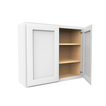 30 Inch High Double Door Wall Cabinet - Luxor White Shaker - Ready To Assemble, 36"W x 30"H x 12"D