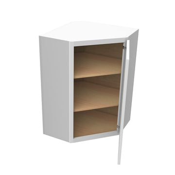 36 Inch High Diagonal Corner Wall Cabinet - Luxor White Shaker - Ready To Assemble, 24"W x 36"H x 12"D