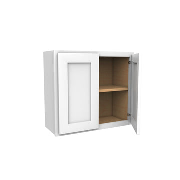 24 Inch High Double Door Wall Cabinet - Luxor White Shaker - Ready To Assemble, 27"W x 24"H x 12"D