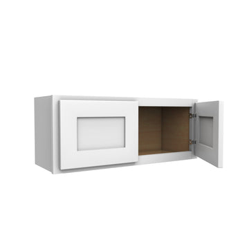 12 Inch High Double Door Wall Cabinet - Luxor White Shaker - Ready To Assemble, 30"W x 12"H x 12"D
