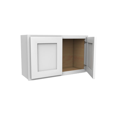 18 Inch High Double Door Wall Cabinet - Luxor White Shaker - Ready To Assemble, 30"W x 18"H x 12"D