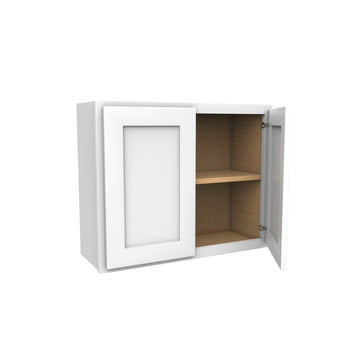 24 Inch High Double Door Wall Cabinet - Luxor White Shaker - Ready To Assemble, 30