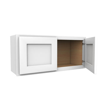 15 Inch High Double Door Wall Cabinet - Luxor White Shaker - Ready To Assemble, 33"W x 15"H x 12"D