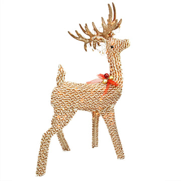 48.5" Pre-Lit Brown and White Striped Chenille Reindeer Outdoor Decoration