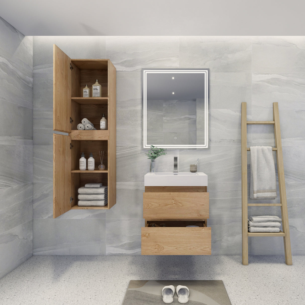 Brooklyn Contemporary Floating / Wall Mounted Bathroom Linen Side Cabinet With Soft Closing Doors