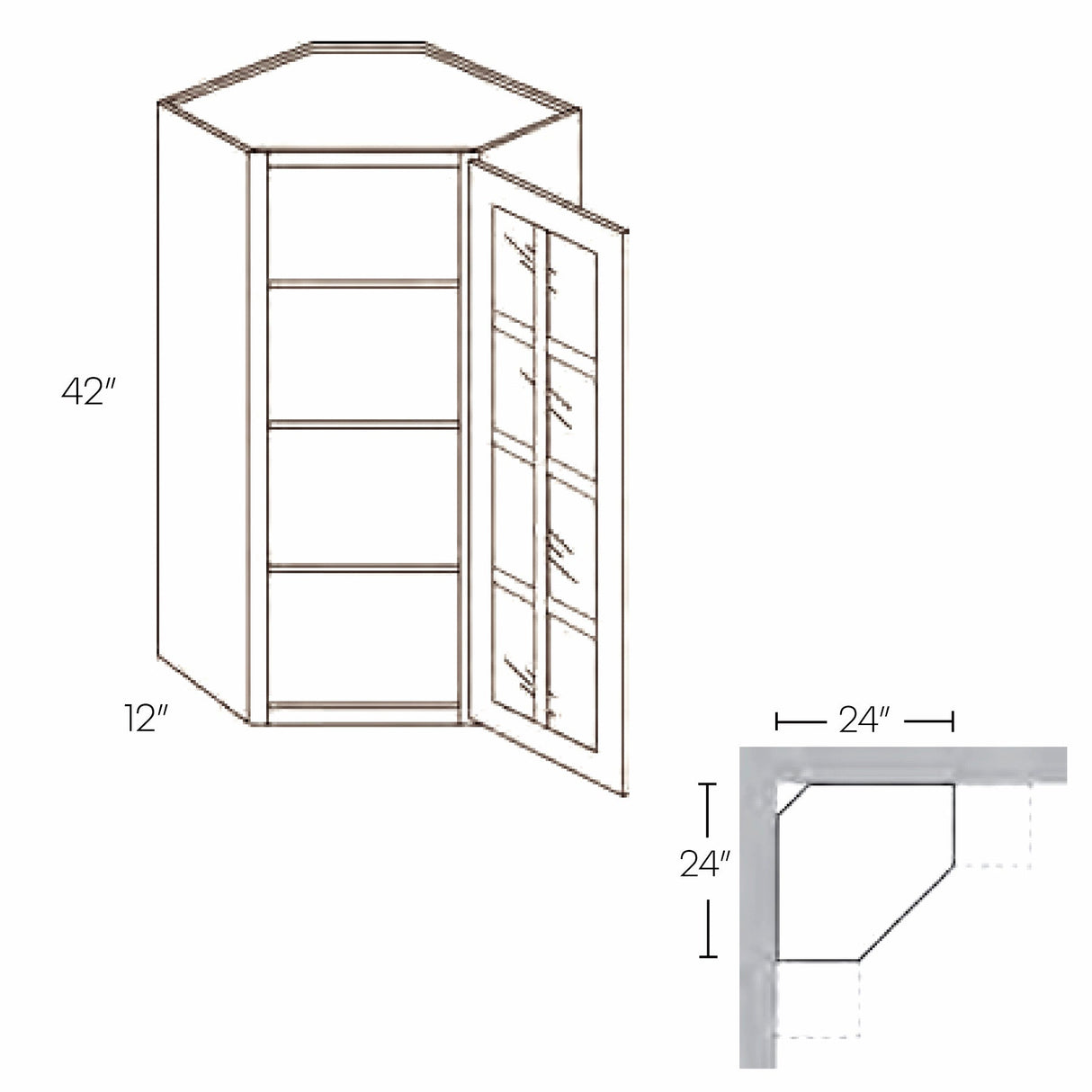 Park Avenue Ocean Blue 24" W x 42" H x 12"D Glass Wall Cabinets