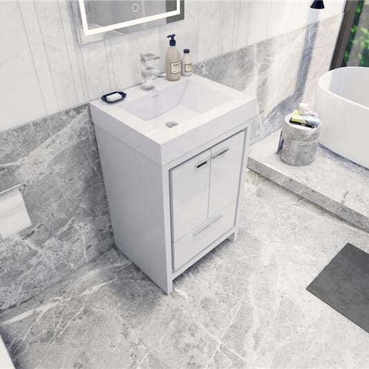 Modern Ashley Freestanding Bathroom Vanity With Acrylic Single Sink, 2 Door & Drawer