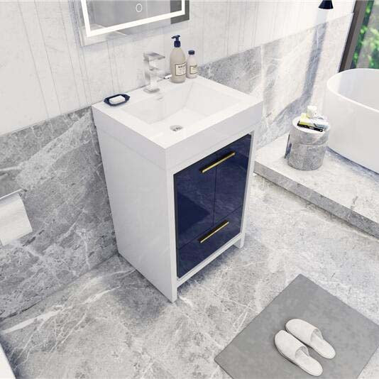 Modern Ashley Freestanding Bathroom Vanity With Acrylic Single Sink, 2 Door & Drawer