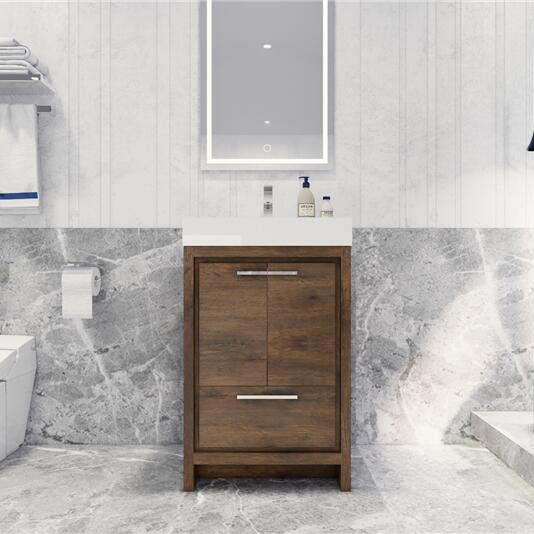 Modern Ashley Freestanding Bathroom Vanity With Acrylic Single Sink, 2 Door & Drawer