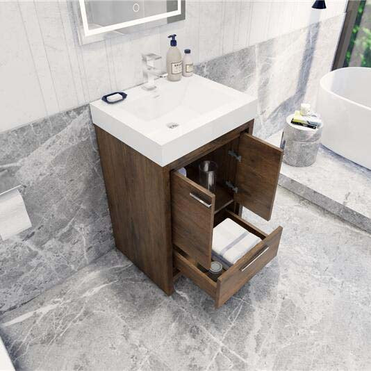 Modern Ashley Freestanding Bathroom Vanity With Acrylic Single Sink, 2 Door & Drawer