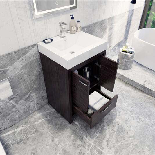 Modern Ashley Freestanding Bathroom Vanity With Acrylic Single Sink, 2 Door & Drawer