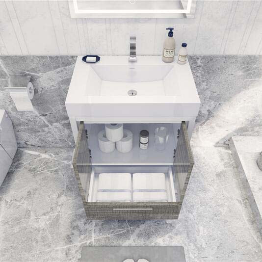 Modern Ashley Freestanding Bathroom Vanity With Acrylic Single Sink, 2 Door & Drawer