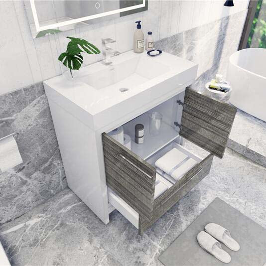 Modern Ashley Freestanding Bathroom Vanity With Acrylic Single Sink, 2 Door & Drawer