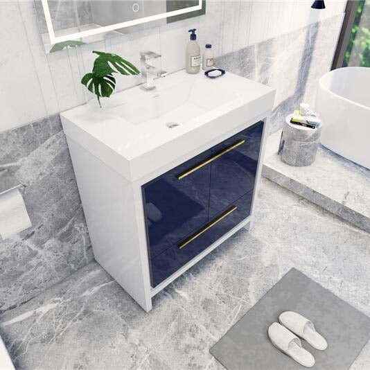 Modern Ashley Freestanding Bathroom Vanity With Acrylic Single Sink, 2 Door & Drawer