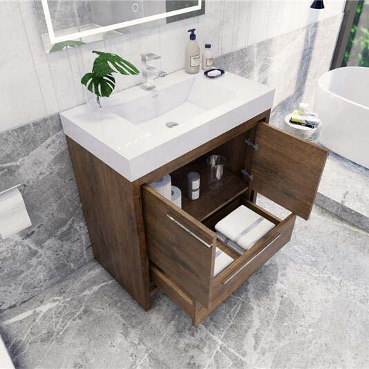 Modern Ashley Freestanding Bathroom Vanity With Acrylic Single Sink, 2 Door & Drawer