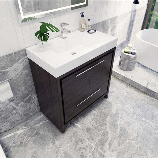 Modern Ashley Freestanding Bathroom Vanity With Acrylic Single Sink, 2 Door & Drawer