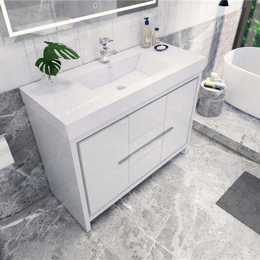 Modern Bathroom Vanity Cabinet With Acrylic Sink, 3 Drawers & 2 Doors