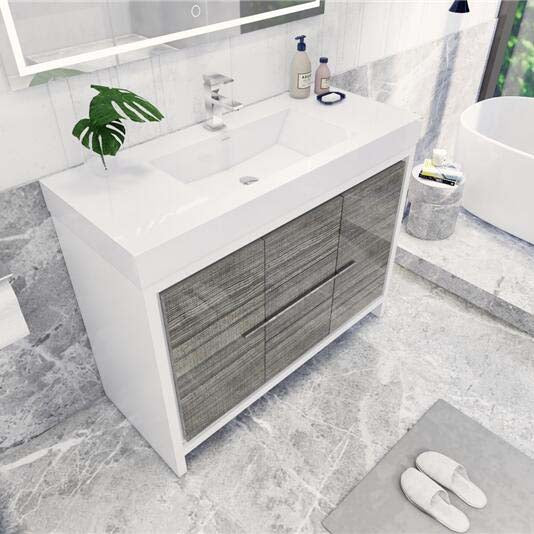 Modern Bathroom Vanity Cabinet With Acrylic Sink, 3 Drawers & 2 Doors