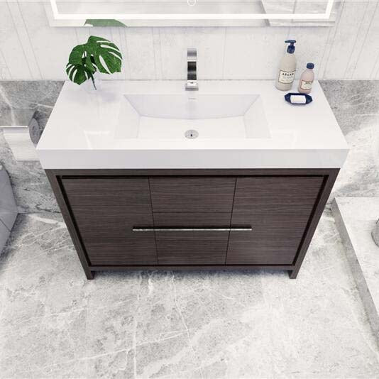 Modern Bathroom Vanity Cabinet With Acrylic Sink, 3 Drawers & 2 Doors