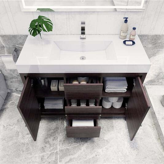 Modern Bathroom Vanity Cabinet With Acrylic Sink, 3 Drawers & 2 Doors