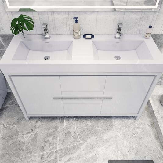 Elegant Ashley Freestanding Bathroom Vanity With Reinforced Double Acrylic Sink, Soft Closing Drawers & Doors