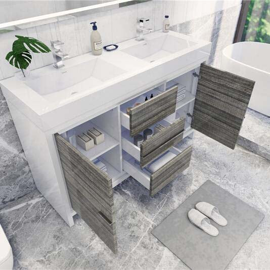 Elegant Ashley Freestanding Bathroom Vanity With Reinforced Double Acrylic Sink, Soft Closing Drawers & Doors