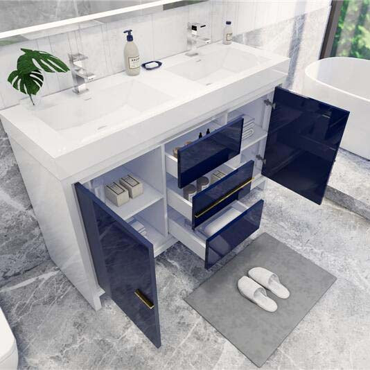 Elegant Ashley Freestanding Bathroom Vanity With Reinforced Double Acrylic Sink, Soft Closing Drawers & Doors