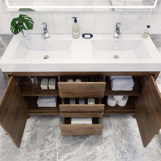 Elegant Ashley Freestanding Bathroom Vanity With Reinforced Double Acrylic Sink, Soft Closing Drawers & Doors