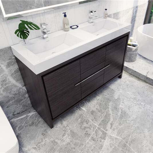 Elegant Ashley Freestanding Bathroom Vanity With Reinforced Double Acrylic Sink, Soft Closing Drawers & Doors