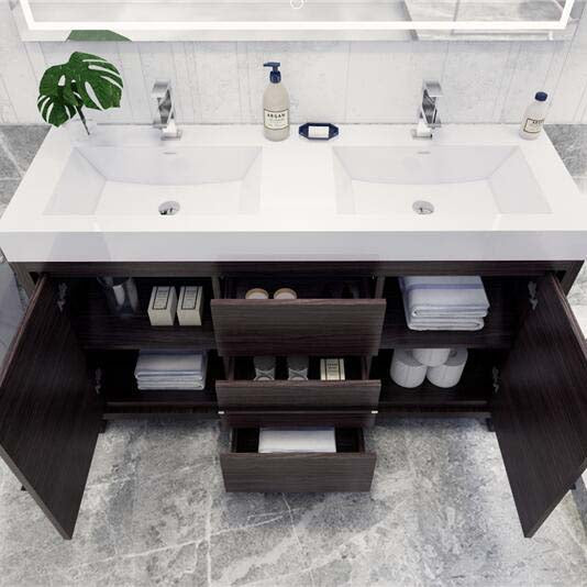 Elegant Ashley Freestanding Bathroom Vanity With Reinforced Double Acrylic Sink, Soft Closing Drawers & Doors