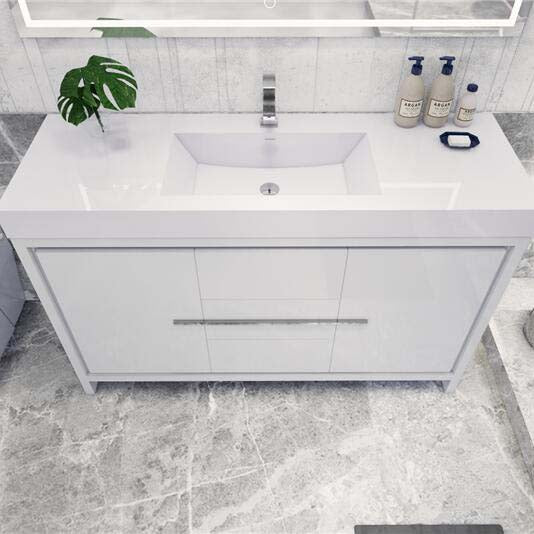 Modern Bathroom Vanity Cabinet With Acrylic Sink, 3 Drawers & 2 Doors