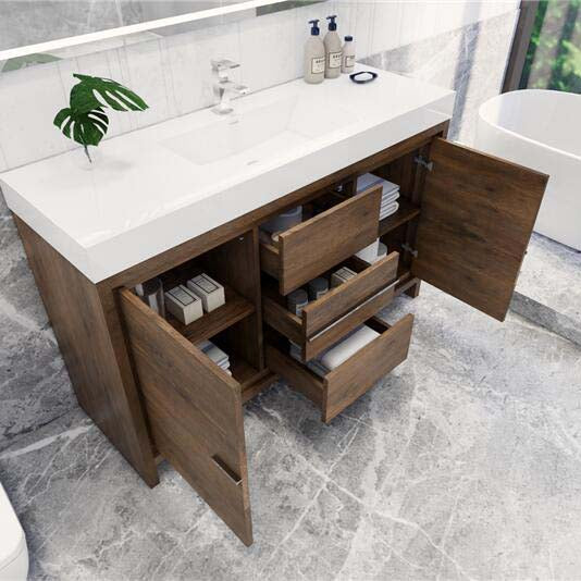 Modern Bathroom Vanity Cabinet With Acrylic Sink, 3 Drawers & 2 Doors