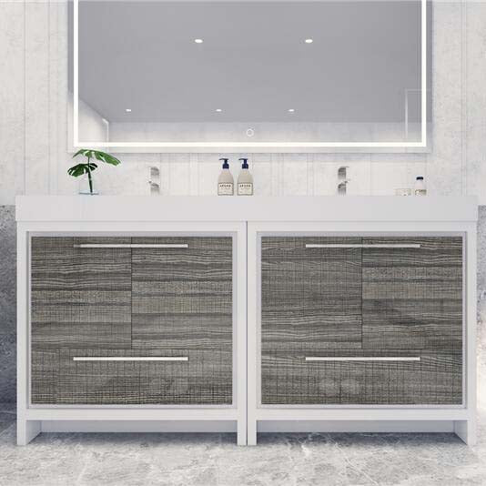 Elegant Ashley Freestanding Bathroom Vanity With Reinforced Double Acrylic Sink, Soft Closing Drawers & Doors