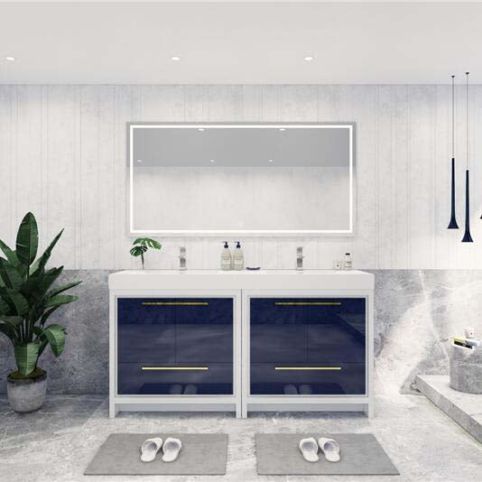 Elegant Ashley Freestanding Bathroom Vanity With Reinforced Double Acrylic Sink, Soft Closing Drawers & Doors