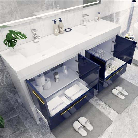 Elegant Ashley Freestanding Bathroom Vanity With Reinforced Double Acrylic Sink, Soft Closing Drawers & Doors