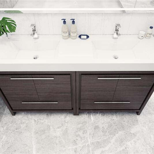 Elegant Ashley Freestanding Bathroom Vanity With Reinforced Double Acrylic Sink, Soft Closing Drawers & Doors