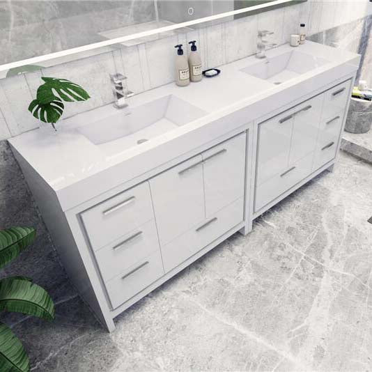 Elegant Ashley Freestanding Bathroom Vanity With Reinforced Double Acrylic Sink, Soft Closing Drawers & Doors