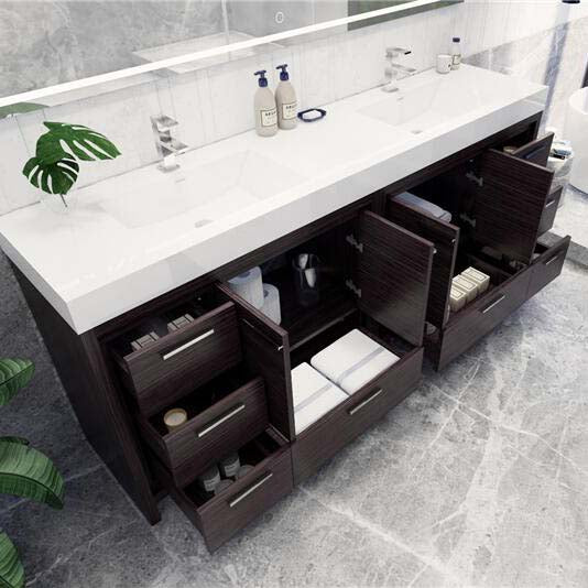 Elegant Ashley Freestanding Bathroom Vanity With Reinforced Double Acrylic Sink, Soft Closing Drawers & Doors