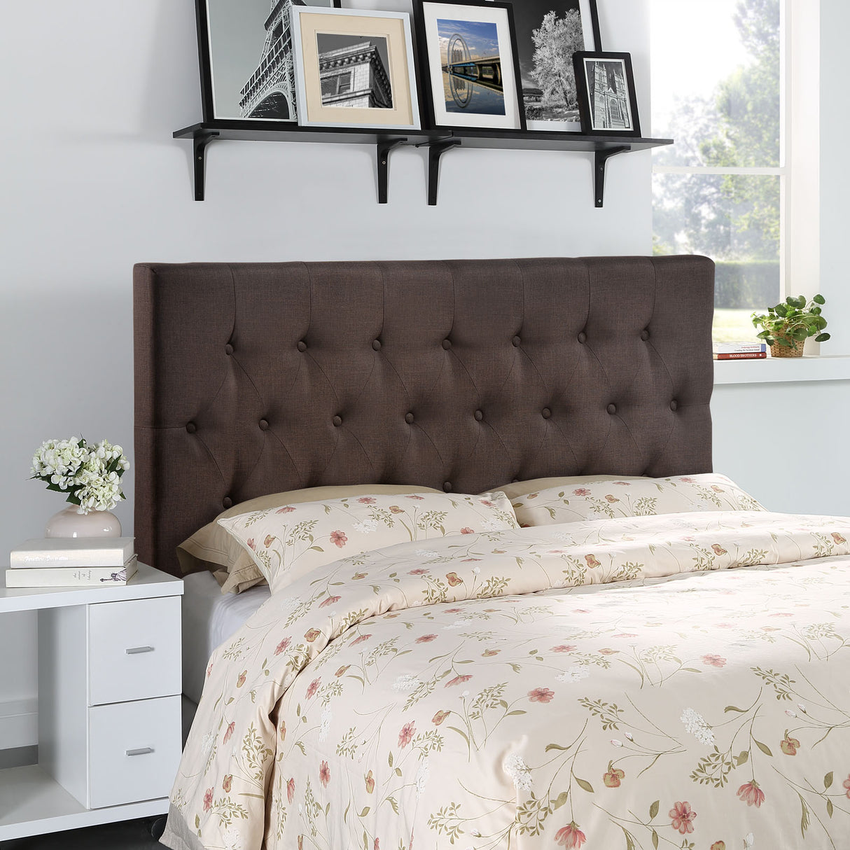 Modern Clique Upholstered Linen Fabric Full Headboard - Rectangular Headboard - BUILDMYPLACE