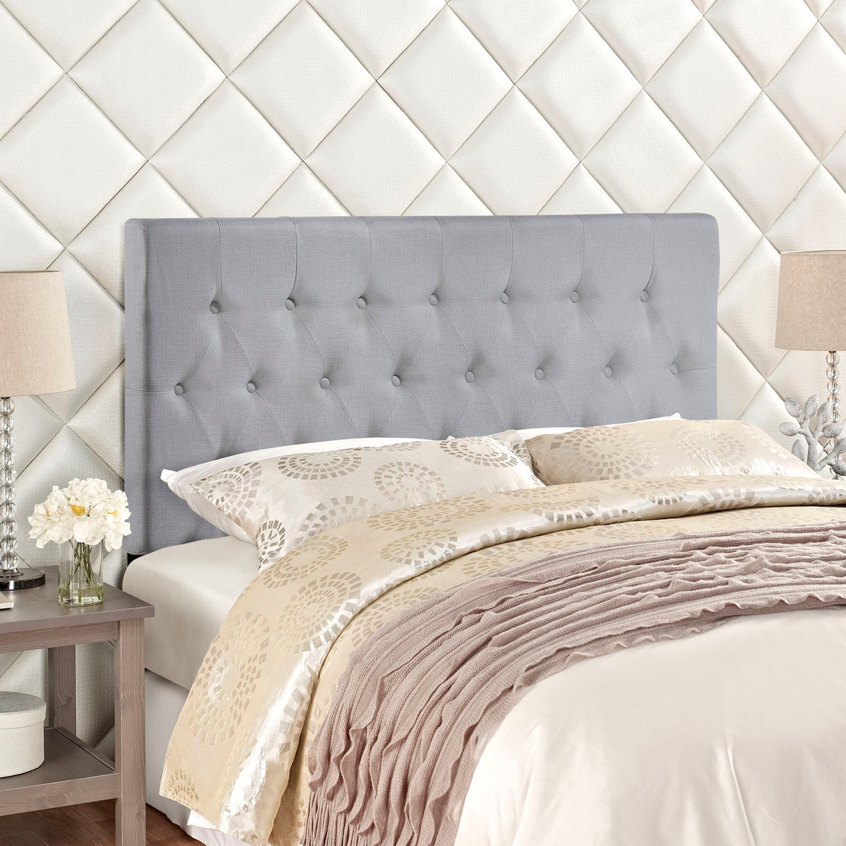 Modern Clique Upholstered Linen Fabric Full Headboard - Rectangular Headboard - BUILDMYPLACE