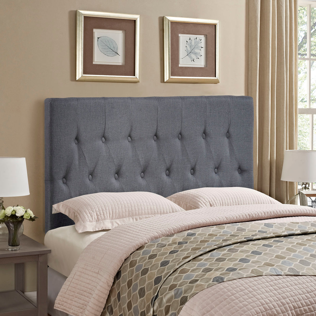 Modern Clique Upholstered Linen Fabric Full Headboard - Rectangular Headboard - BUILDMYPLACE